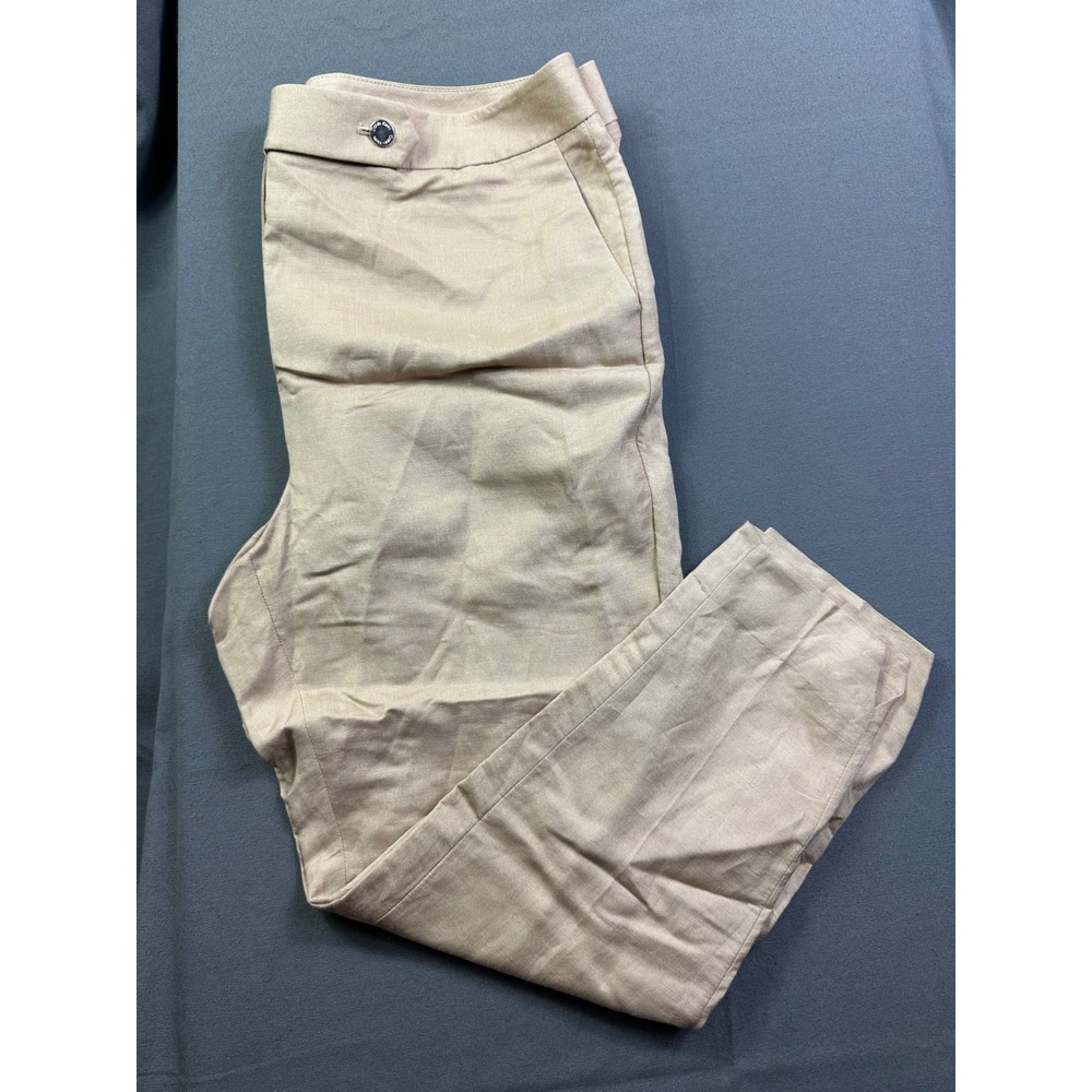 Calvin Klein Women's 14W Tan Linen Blend Tapered Leg Dress Pants Trousers Khaki